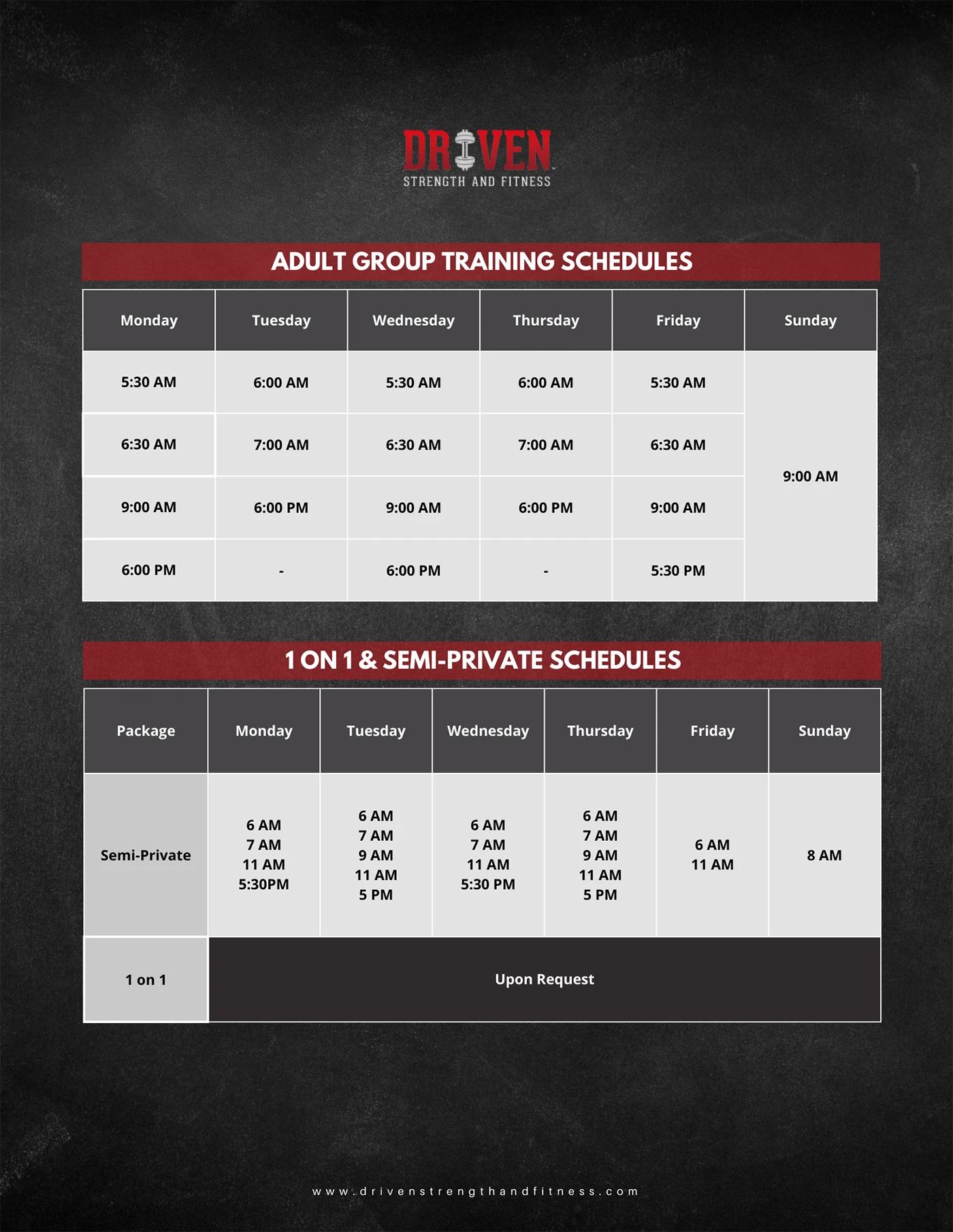 Adult Pricing and Schedules 2026